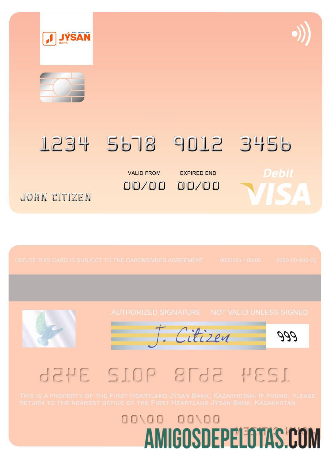 Kazakhstan First Heartland Jýsan Bank Visa Debit Card example